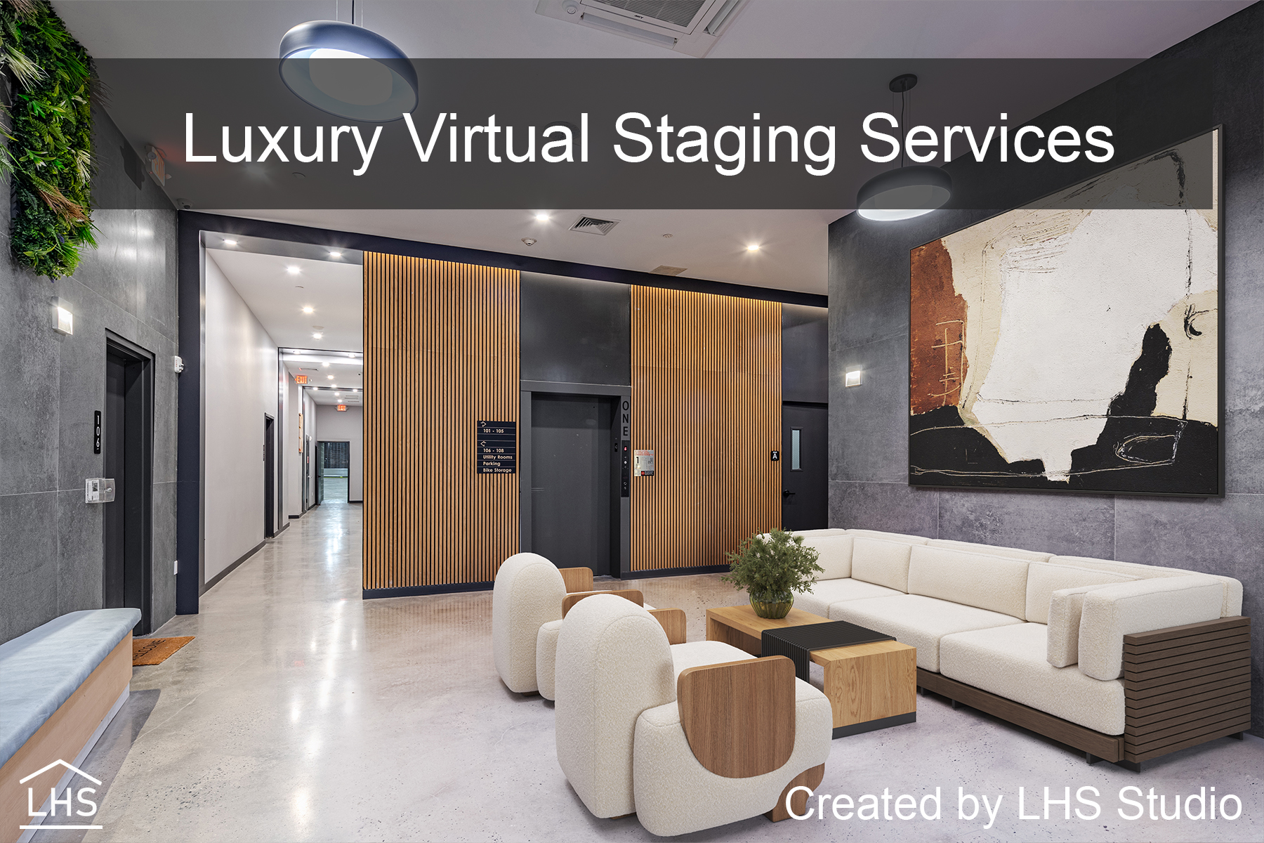 A before-and-after image showing the transformation of a vacant apartment into a beautifully staged home with modern furniture and decor.